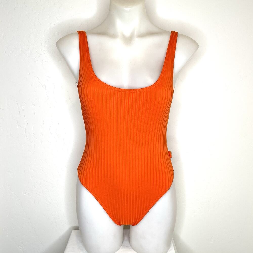 Michael Kors One Piece Swimsuit Womens 4 Orange Ribbed